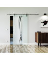 775 x 2050 x 8 mm Glasschiebetür Wellendesign (A)- Levidor offene Laufrollen-System (VA - Edelstahl)