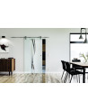 775 x 2050 x 8 mm Glasschiebetür Wellendesign (A)- Levidor offene Laufrollen-System (VA - Edelstahl)