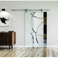 775 x 2050 x 8 mm Glasschiebetür Circle-Design (C)- Levidor offene Laufrollen-System (VA - Edelstahl)