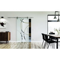 775 x 2050 x 8 mm Glasschiebetür Circle-Design (C)- Levidor offene Laufrollen-System (VA - Edelstahl)