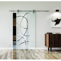 900 x 2050 x 8 mm Glasschiebetür Frankfurt-Design (F)- Levidor offene Laufrollen-System (VA - Edelstahl)