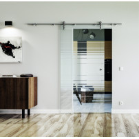 900 x 2050 x 8 mm Glasschiebetür Horizont-Design (H)- Levidor offene Laufrollen-System (VA - Edelstahl)