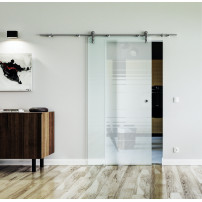 900 x 2050 x 8 mm Glasschiebetür Horizont-Design (H)- Levidor offene Laufrollen-System (VA - Edelstahl)