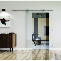 900 x 2050 x 8 mm Glasschiebetür Klarglas - Levidor offene Laufrollen-System (VA - Edelstahl)