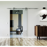 900 x 2050 x 8 mm Glasschiebetür Klarglas - Levidor offene Laufrollen-System (VA - Edelstahl)