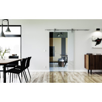 900 x 2050 x 8 mm Glasschiebetür Klarglas - Levidor offene Laufrollen-System (VA - Edelstahl)
