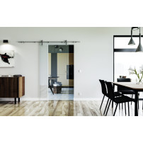 900 x 2050 x 8 mm Glasschiebetür Klarglas - Levidor offene Laufrollen-System (VA - Edelstahl)