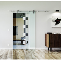 900 x 2050 x 8 mm Glasschiebetür Würfel-Design (W)- Levidor offene Laufrollen-System (VA - Edelstahl)