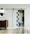900 x 2050 x 8 mm Glasschiebetür Würfel-Design (W)- Levidor offene Laufrollen-System (VA - Edelstahl)