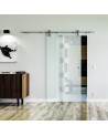 900 x 2050 x 8 mm Glasschiebetür Würfel-Design (W)- Levidor offene Laufrollen-System (VA - Edelstahl)