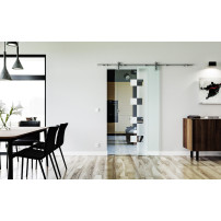 900 x 2050 x 8 mm Glasschiebetür Würfel-Design (W)- Levidor offene Laufrollen-System (VA - Edelstahl)
