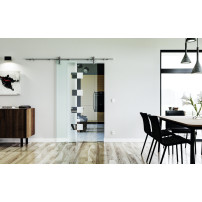 900 x 2050 x 8 mm Glasschiebetür Würfel-Design (W)- Levidor offene Laufrollen-System (VA - Edelstahl)