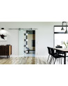 900 x 2050 x 8 mm Glasschiebetür Würfel-Design (W)- Levidor offene Laufrollen-System (VA - Edelstahl)