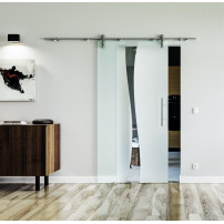 1025 x 2050 x 8 mm Glasschiebetür Bach-Design (B)- Levidor offene Laufrollen-System (VA - Edelstahl)