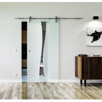 1025 x 2050 x 8 mm Glasschiebetür Bach-Design (B)- Levidor offene Laufrollen-System (VA - Edelstahl)