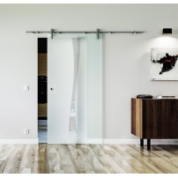 1025 x 2050 x 8 mm Glasschiebetür Bach-Design (B)- Levidor offene Laufrollen-System (VA - Edelstahl)
