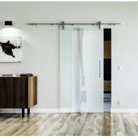 1025 x 2050 x 8 mm Glasschiebetür Bach-Design (B)- Levidor offene Laufrollen-System (VA - Edelstahl)
