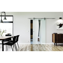 1025 x 2050 x 8 mm Glasschiebetür Bach-Design (B)- Levidor offene Laufrollen-System (VA - Edelstahl)
