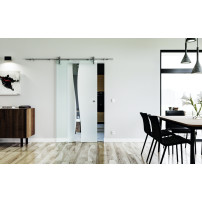 1025 x 2050 x 8 mm Glasschiebetür Bach-Design (B)- Levidor offene Laufrollen-System (VA - Edelstahl)