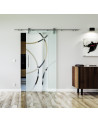 1025 x 2050 x 8 mm Glasschiebetür Circle-Design (C)- Levidor offene Laufrollen-System (VA - Edelstahl)