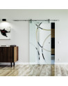 1025 x 2050 x 8 mm Glasschiebetür Circle-Design (C)- Levidor offene Laufrollen-System (VA - Edelstahl)