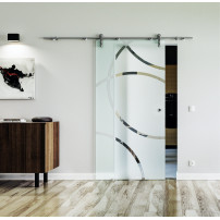 1025 x 2050 x 8 mm Glasschiebetür Dreh-Design (D)- Levidor offene Laufrollen-System (VA - Edelstahl)