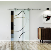 1025 x 2050 x 8 mm Glasschiebetür Dreh-Design (D)- Levidor offene Laufrollen-System (VA - Edelstahl)