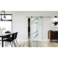 1025 x 2050 x 8 mm Glasschiebetür Dreh-Design (D)- Levidor offene Laufrollen-System (VA - Edelstahl)