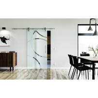 1025 x 2050 x 8 mm Glasschiebetür Dreh-Design (D)- Levidor offene Laufrollen-System (VA - Edelstahl)