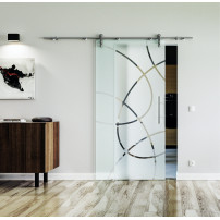 1025 x 2050 x 8 mm Glasschiebetür Ellipsen-Design (E)- Levidor offene Laufrollen-System (VA - Edelstahl)