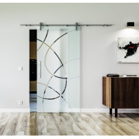 1025 x 2050 x 8 mm Glasschiebetür Ellipsen-Design (E)- Levidor offene Laufrollen-System (VA - Edelstahl)