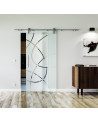 1025 x 2050 x 8 mm Glasschiebetür Ellipsen-Design (E)- Levidor offene Laufrollen-System (VA - Edelstahl)