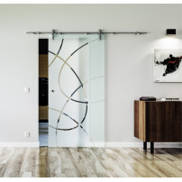 1025 x 2050 x 8 mm Glasschiebetür Ellipsen-Design (E)- Levidor offene Laufrollen-System (VA - Edelstahl)