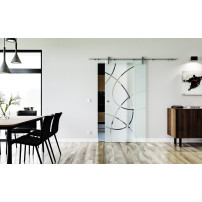 1025 x 2050 x 8 mm Glasschiebetür Ellipsen-Design (E)- Levidor offene Laufrollen-System (VA - Edelstahl)