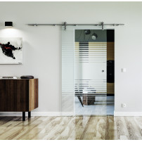 1025 x 2050 x 8 mm Glasschiebetür Lamellen-Design (L)- Levidor offene Laufrollen-System (VA - Edelstahl)