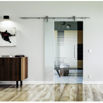 1025 x 2050 x 8 mm Glasschiebetür Lamellen-Design (L)- Levidor offene Laufrollen-System (VA - Edelstahl)