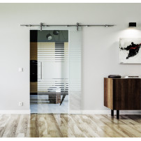1025 x 2050 x 8 mm Glasschiebetür Lamellen-Design (L)- Levidor offene Laufrollen-System (VA - Edelstahl)