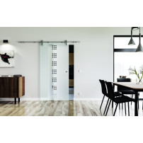 1025 x 2050 x 8 mm Glasschiebetür Quadrat-Design (Q)- Levidor offene Laufrollen-System (VA - Edelstahl)