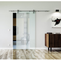 1025 x 2050 x 8 mm Glasschiebetür Rekursiv-Design (R)- Levidor offene Laufrollen-System (VA - Edelstahl)