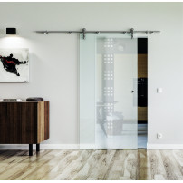 1025 x 2050 x 8 mm Glasschiebetür Rekursiv-Design (R)- Levidor offene Laufrollen-System (VA - Edelstahl)
