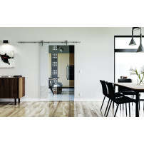 1025 x 2050 x 8 mm Glasschiebetür Rekursiv-Design (R)- Levidor offene Laufrollen-System (VA - Edelstahl)