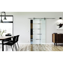 1025 x 2050 x 8 mm Glasschiebetür Streifen-Design (S)- Levidor offene Laufrollen-System (VA - Edelstahl)