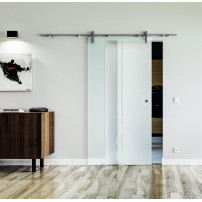 1025 x 2050 x 8 mm Glasschiebetür senkrechte Streifen-Design (T)- Levidor offene Laufrollen-System (VA - Edelstahl)