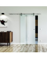1025 x 2050 x 8 mm Glasschiebetür senkrechte Streifen-Design (T)- Levidor offene Laufrollen-System (VA - Edelstahl)