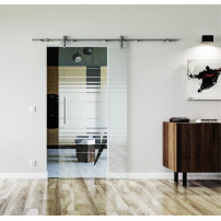 775 x 2050 x 8 mm Glasschiebetür Horizont-Design (H)- Levidor offene Laufrollen-System (VA - Edelstahl)