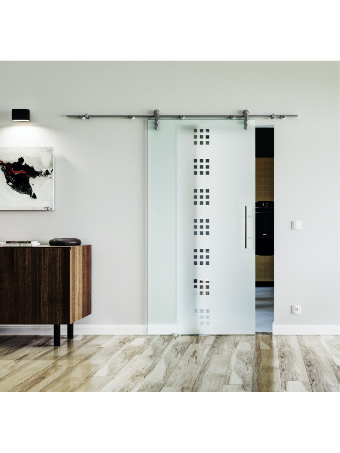 775 x 2050 x 8 mm Glasschiebetür Quadrat-Design (Q)- Levidor offene Laufrollen-System (VA - Edelstahl) 775 x 2050 x 8 mm Glasschiebetür Quadrat-Design (Q)- Levidor offene Laufrollen-System (VA - Edelstahl)