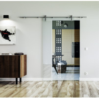 775 x 2050 x 8 mm Glasschiebetür Rekursiv-Design (R)- Levidor offene Laufrollen-System (VA - Edelstahl)