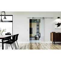 775 x 2050 x 8 mm Glasschiebetür Rekursiv-Design (R)- Levidor offene Laufrollen-System (VA - Edelstahl)